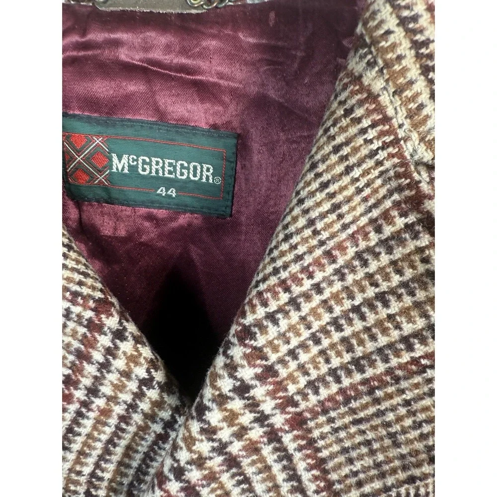 Vtg McGregor Men's Plaid Overcoat Sz 44 Glen Check‎ Wool Blend Belted Peacoat